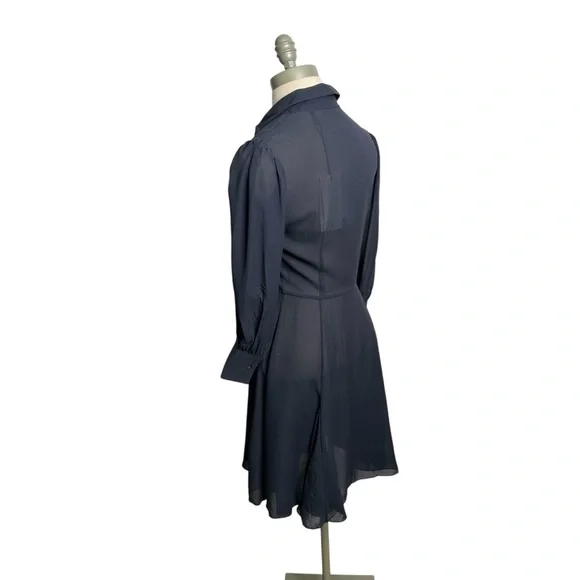 Theory Women's Navy Blue Silk Collared Button Front Mini Shirt Dress Size 0 - Picture 5 of 11